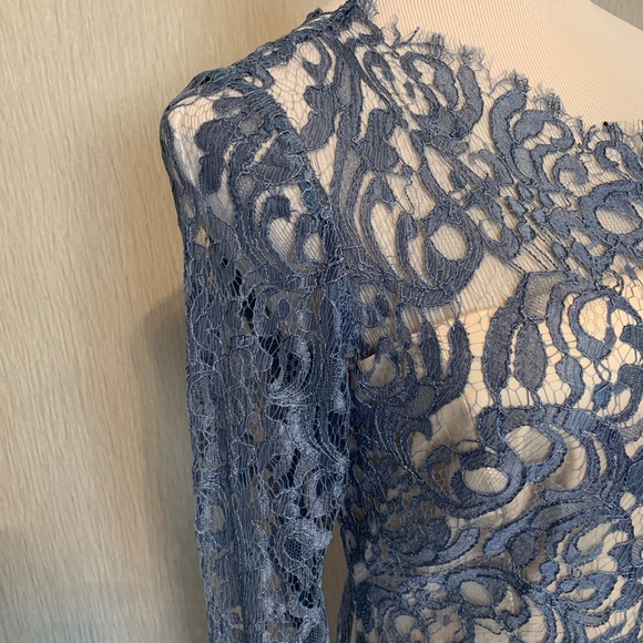 NEW Custom Lace Dress Authentic Valentino Fabric Size 6-8 Slate Blue - Picture 4 of 9